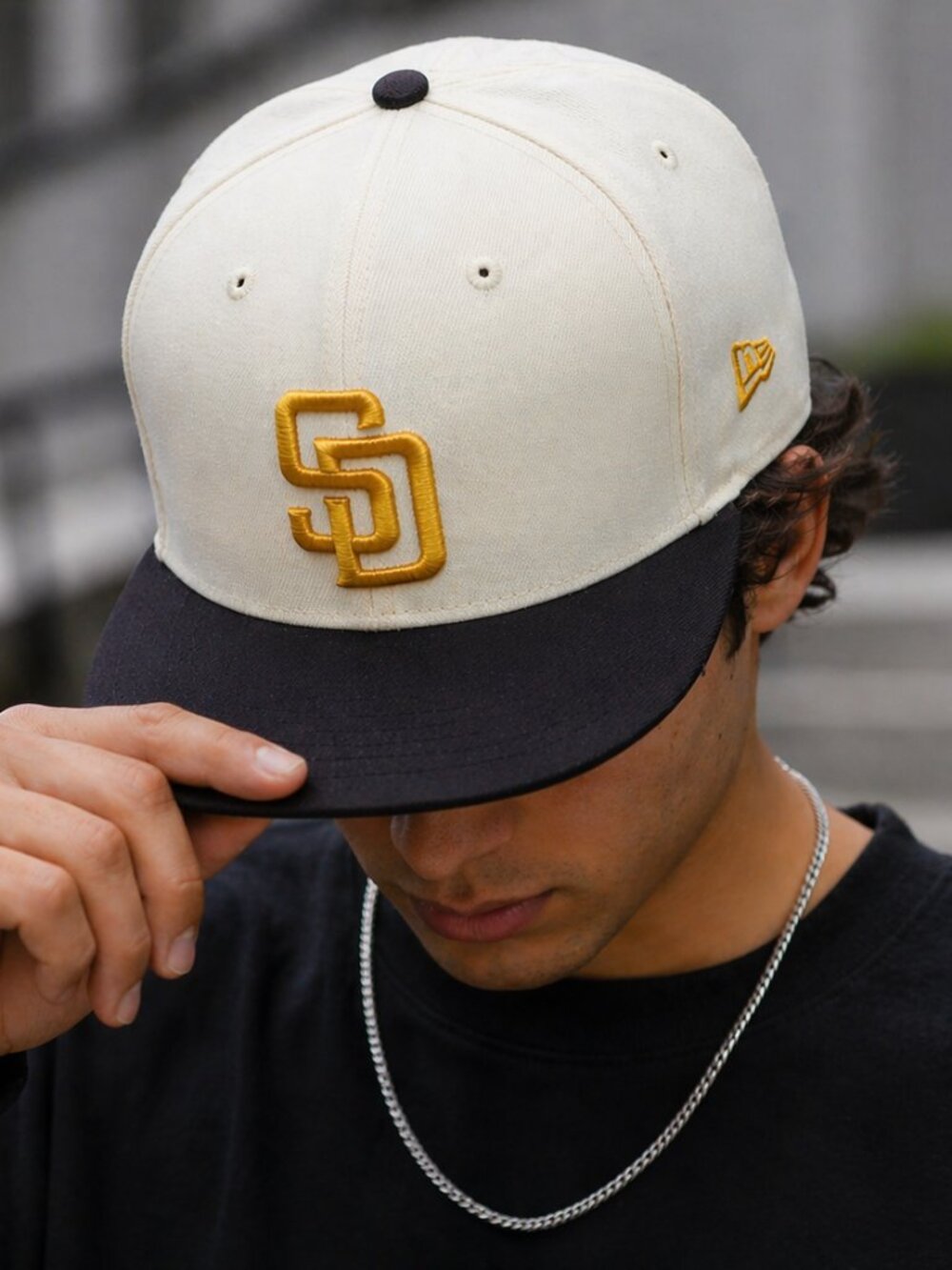 San Diego Padres Hat Cap Fitted Mens 7 1/2 Cream Gold MLB Baseball New Era